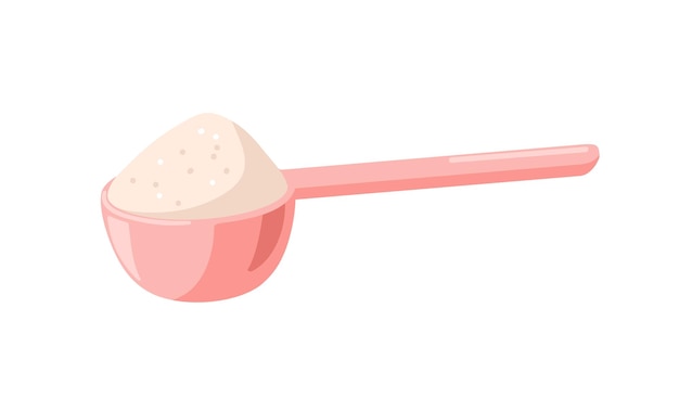 Vol meetlepel suikerhoop Zoete koken baking ingrediënt stapel in de keuken meting schep schotel gereedschap toevoegen lepel zoetstof Platte vector illustratie geïsoleerd op witte achtergrond