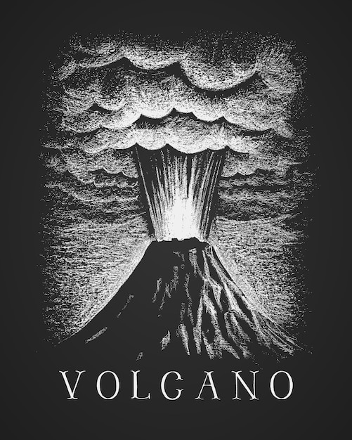 Vector volcanic eruption chalk drawing