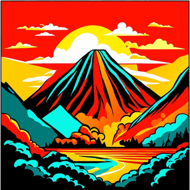 Vector volcanic eruption outdoor scene