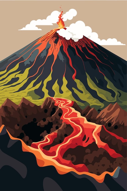 ベクトル 火山の噴火の背景ビュー ベクトル イラスト