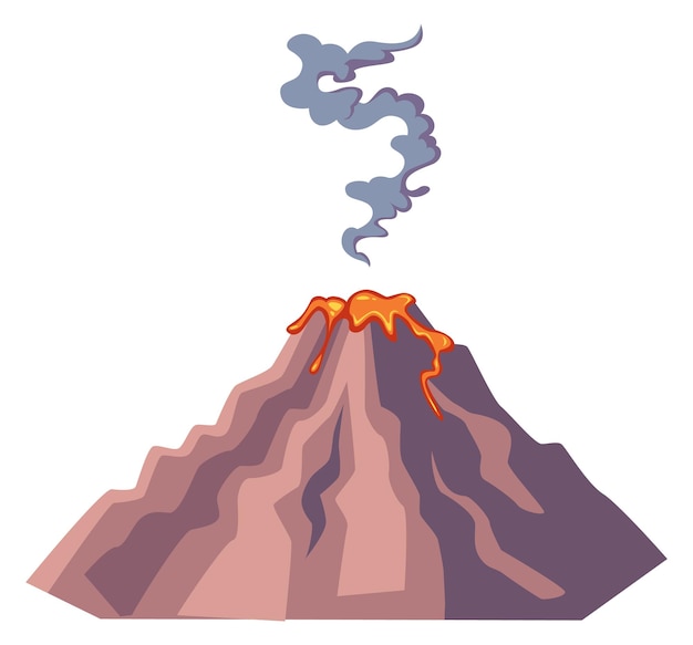 ベクトル 熱い溶岩と煙の噴火を持つ火山岩のクレーター