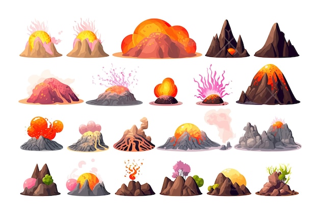 Volcanic vector set collection graphic clipart design flat vector illustration isolated on white background