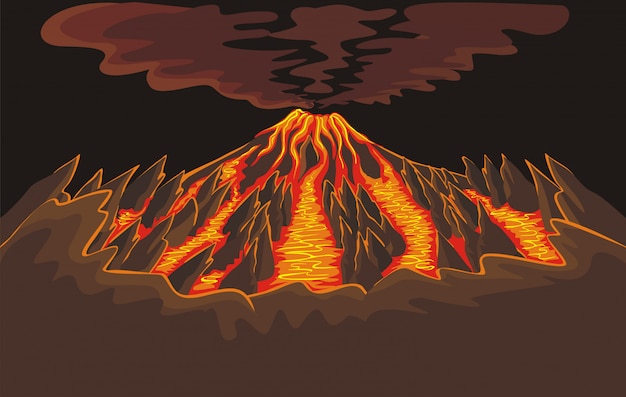 Vettore sfondo del vulcano con lava