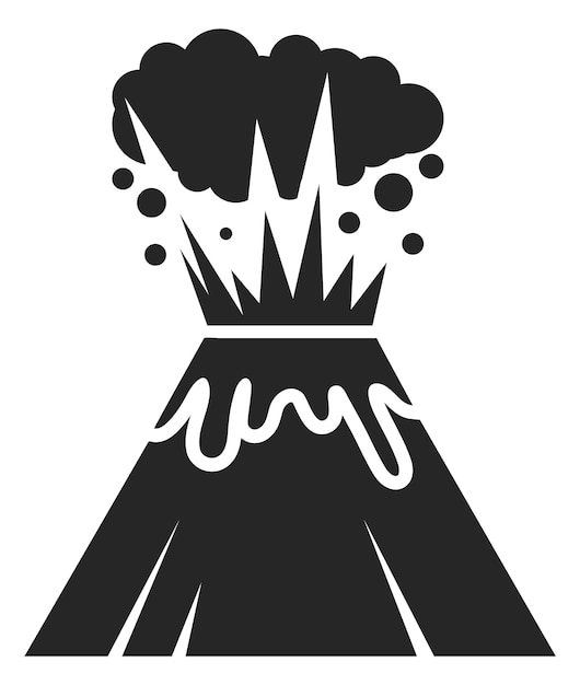 Volcano eruption black icon natural mountain disaster isolated on white background