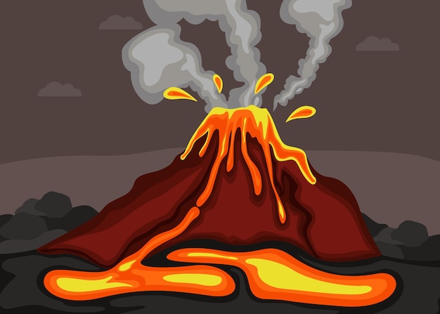 Vector volcano eruption with lava vector illustration