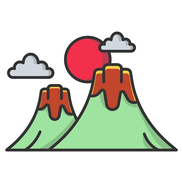 火山のアイコン ベクトル フラット グラフィック デザイン