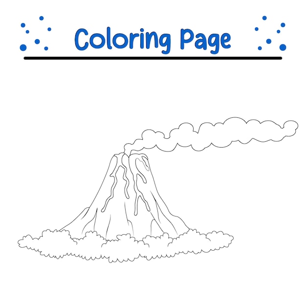 Vector volcano island erupting with lava coloring page