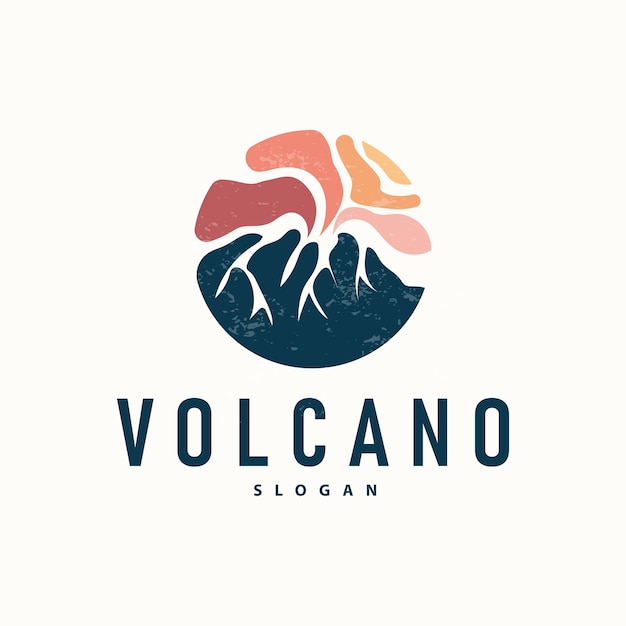 Vettore illustrazione del logo del vulcano disegno di silhouette montagna vulcanica in eruzione con rocce semplici e lava