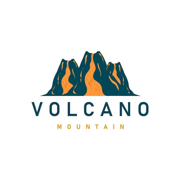 volcano logo illustration silhouette design volcano mountain erupting with simple rocks and lava