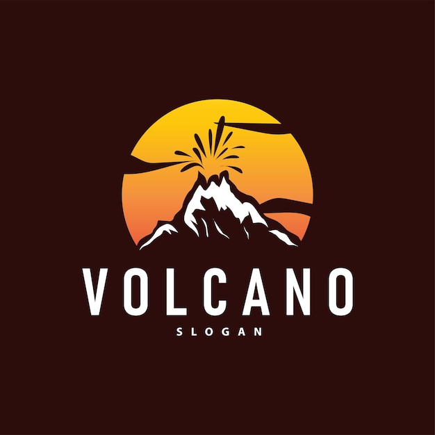 volcano logo illustration silhouette design volcano mountain erupting with simple rocks and lava