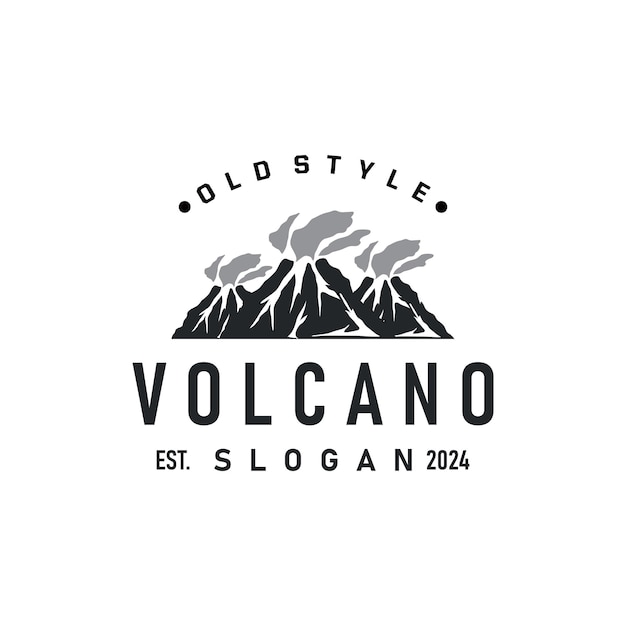volcano logo illustration silhouette design volcano mountain erupting with simple rocks and lava