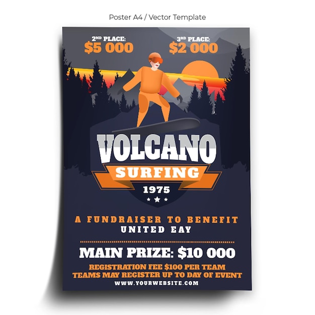 Vector volcano surfing poster template