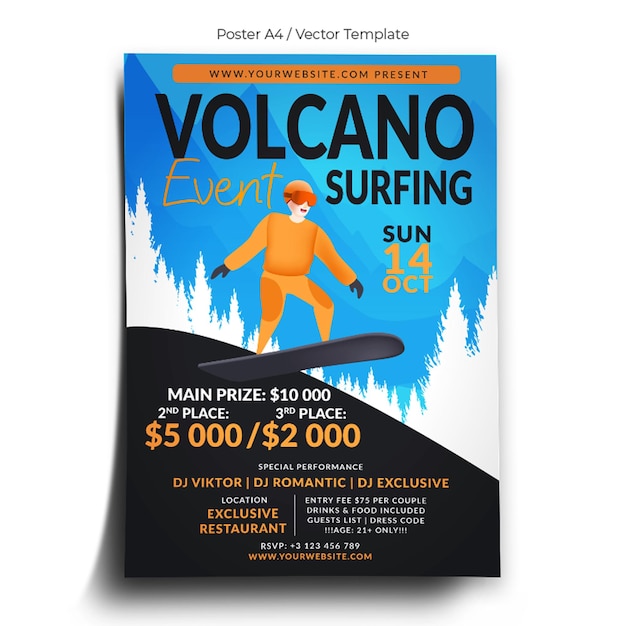 Volcano Surfing Sport Poster Template