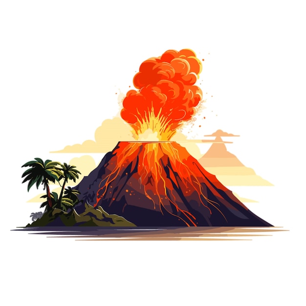 Vector volcano vector on white background