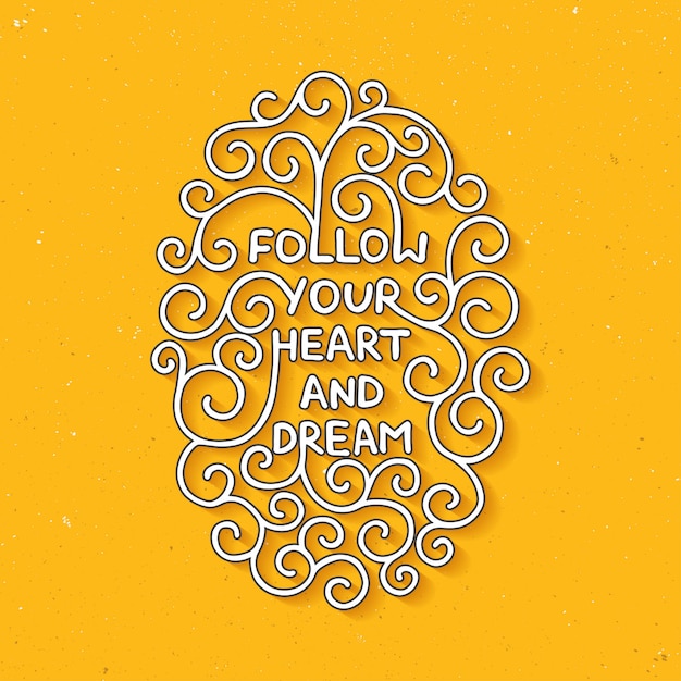 Volg je hart en droom letters op geel