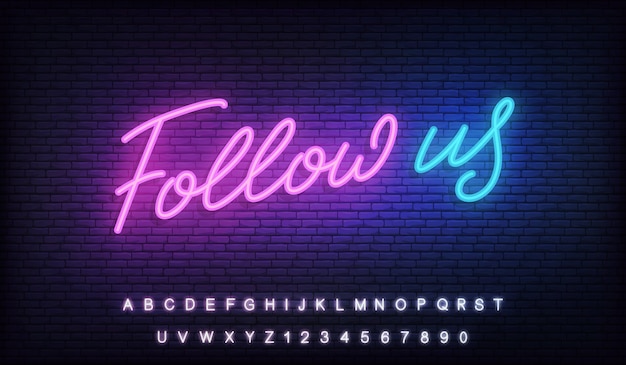 Volg ons neon. belettering ontwerp