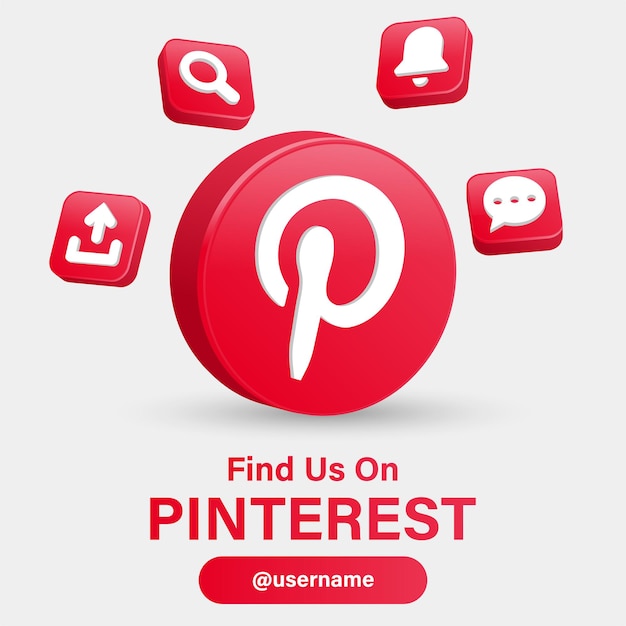 Vector volg ons op pinterest sociale media-logo's met 3d-logo in modern frame met meldingspictogrammen