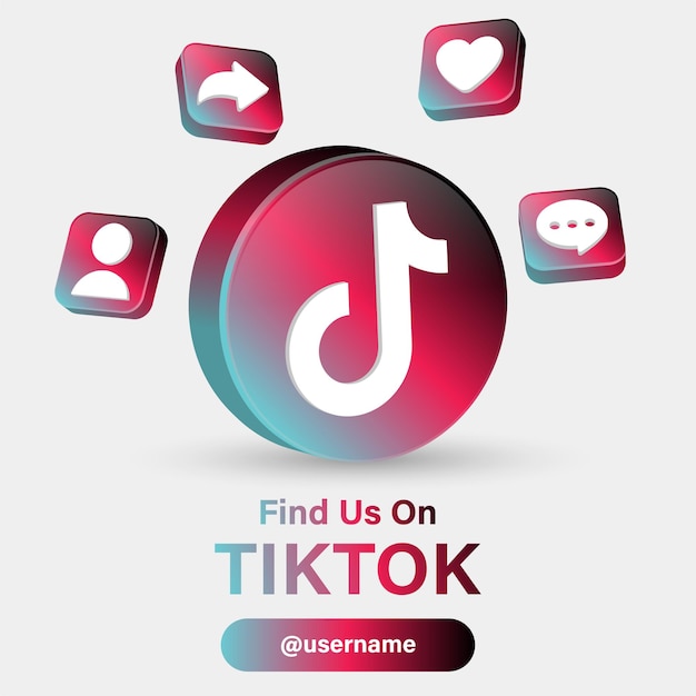 Volg ons op tiktok social media-logo's met 3D-logo in modern frame met meldingspictogrammen