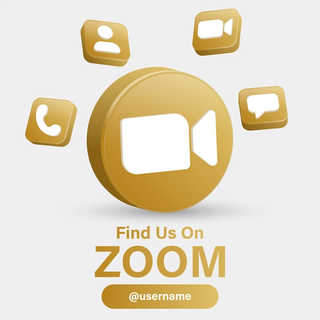 Volg ons op zoom en ontmoet social media-logo's met 3D-logo in modern gouden frame en meldingspictogrammen