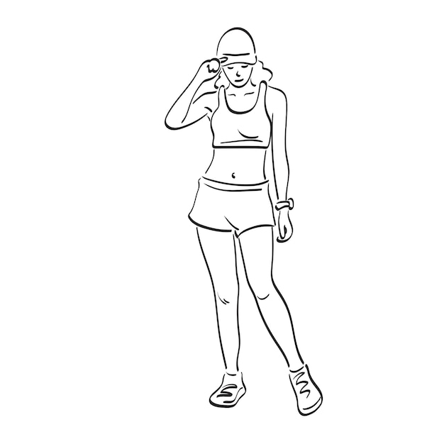 volle lengte sportieve vrouw met pet staande illustratie vector met de hand getekend geïsoleerd op wit