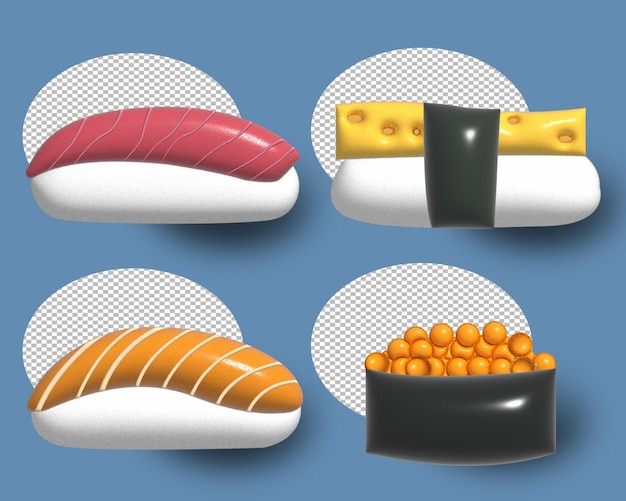 Vector volledig bewerkbare 3d futomaki suchi set