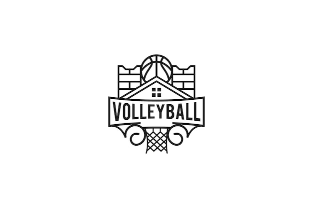 Volleybal basketbal logo ontwerp dak huis stadion element vorm lijnstijl