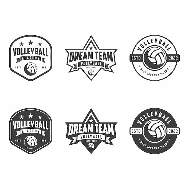 Volleybal club logo badge set volleybal ontwerp in zwarte en witte kleuren