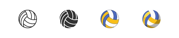 Volleybal icon set in verschillende stijlen Zwart en plat geïsoleerde sport bal iconen Vector