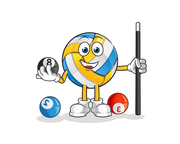 Volleybal speelt biljartkarakter. cartoon mascotte