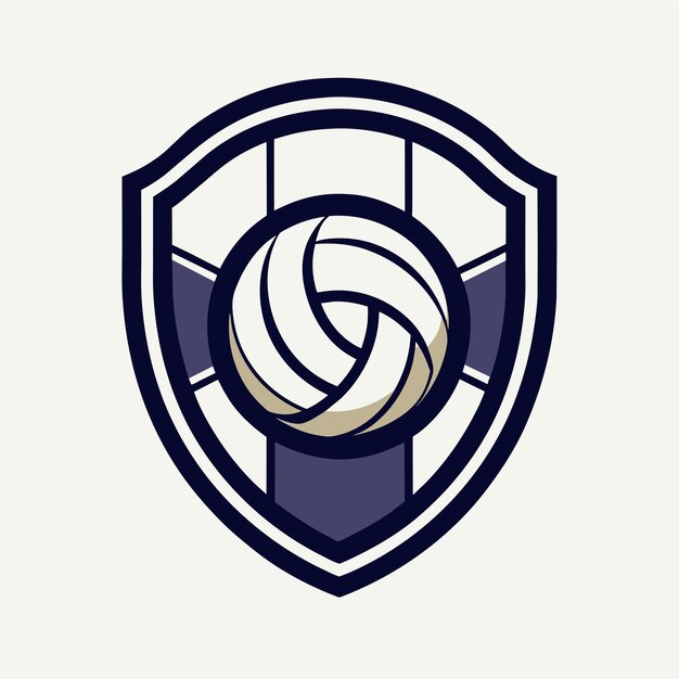 Vector volleybalbal omringd door schild een schoon minimalistisch embleem voor een volleybalteam minimalistisch eenvoudig modern vector logo ontwerp