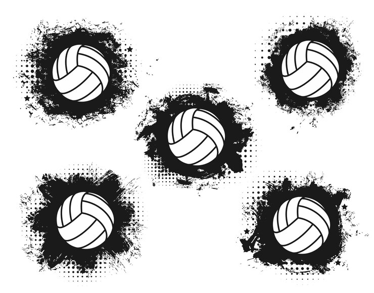 Vector volleyball balls and grunge spots isolated icons