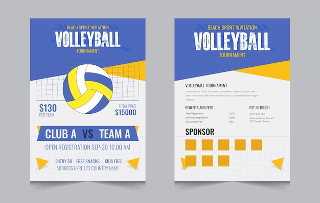 Vector volleyball championship flyer layout double sided poster design for volleyball tournament vector