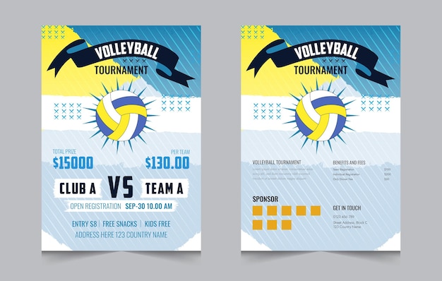 Volleyball championship flyer layout double sided poster design for Volleyball tournament vector