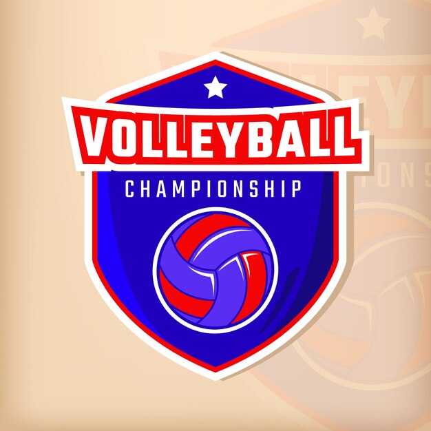 Vector volleyball championship logo on hexagon background