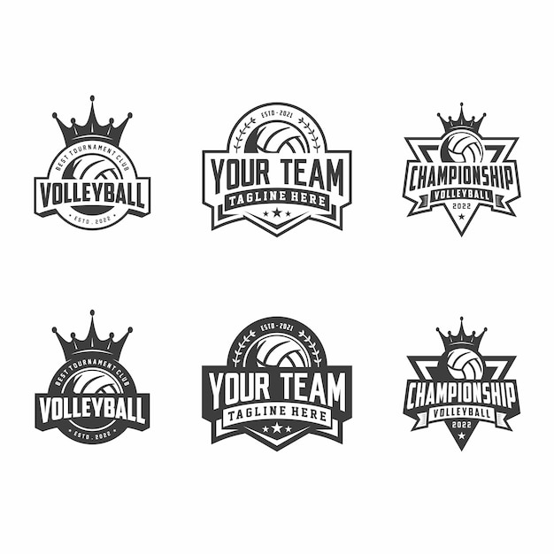 Volleyball club logo badge set volleyball design in black and white colors