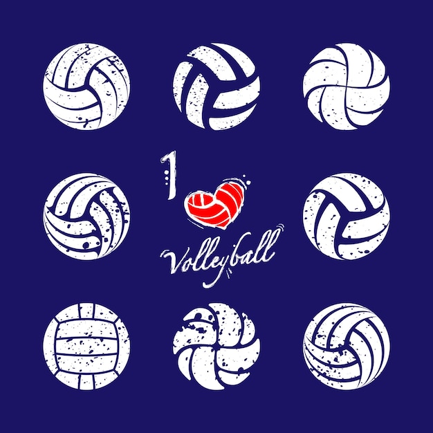 Vector volleyball grunge silhouettes set