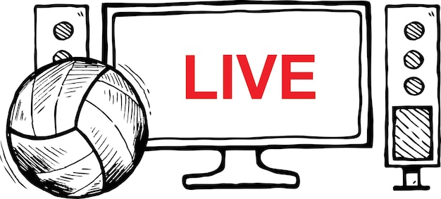 Vettore volleyball di icone di live streamingsketch tv isolato su uno sfondo bianco illustrazione vettoriale