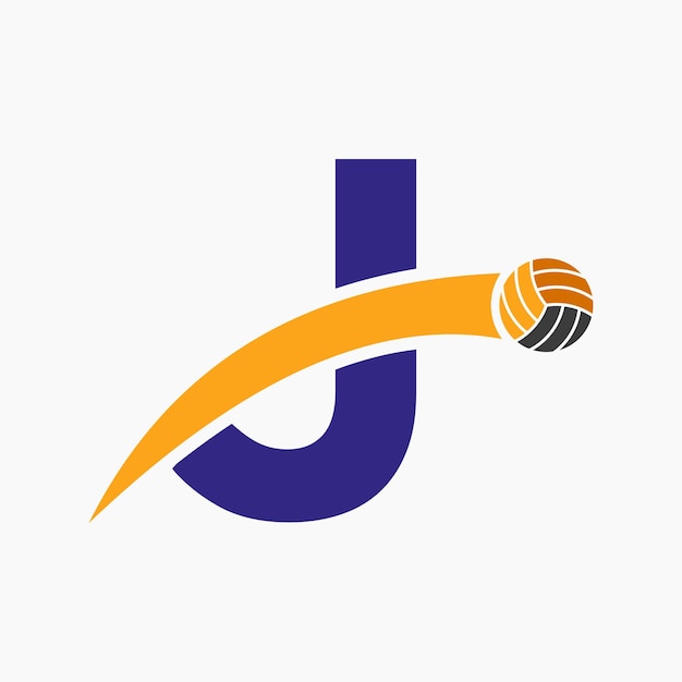 Логотип волейбола на букве J с движущимся символом волейбольного мяча Символ волейбольного мяча