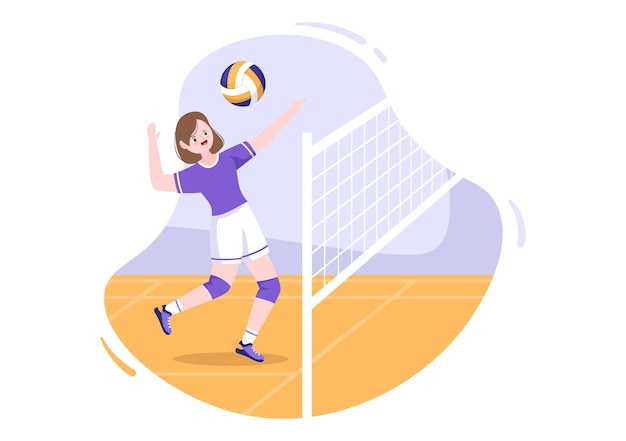 Vector volleyball player on the attack for sport competition series indoor in flat cartoon illustration