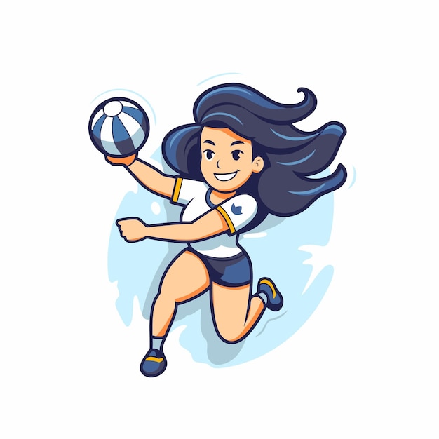 Volleyball Player Girl Cartoon Character Vector Illustration on White Background