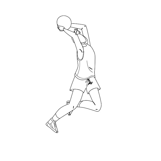 Giocatore di pallavolo salto e lancio della palla linea nera disegno a matita vettore. sportivo che gioca a pallavolo sport gioco. l'uomo dell'atleta del carattere fa l'allenamento di esercizio, illustrazione di tempo attivo sportivo