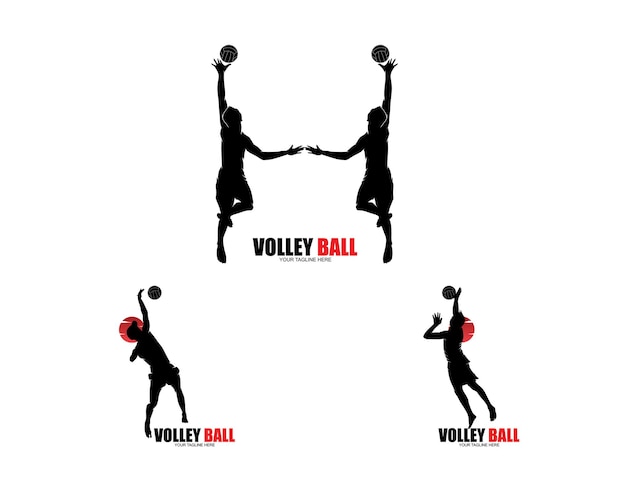 Vector volleyball player logo silhouette collection set
