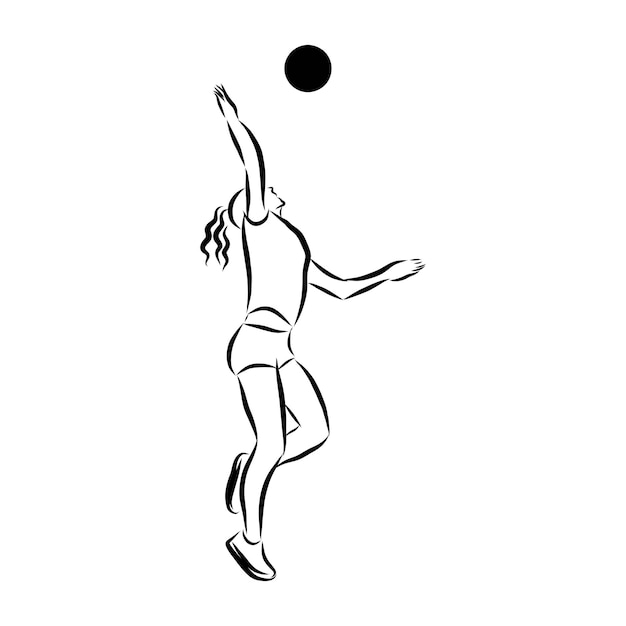 Vettore giocatore di pallavolo che serve la palla contorno vettoriale in bianco e nero