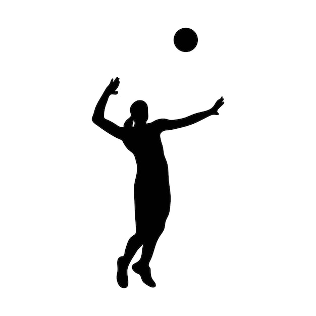 Volleyball player serving the ball  black and white vector outline