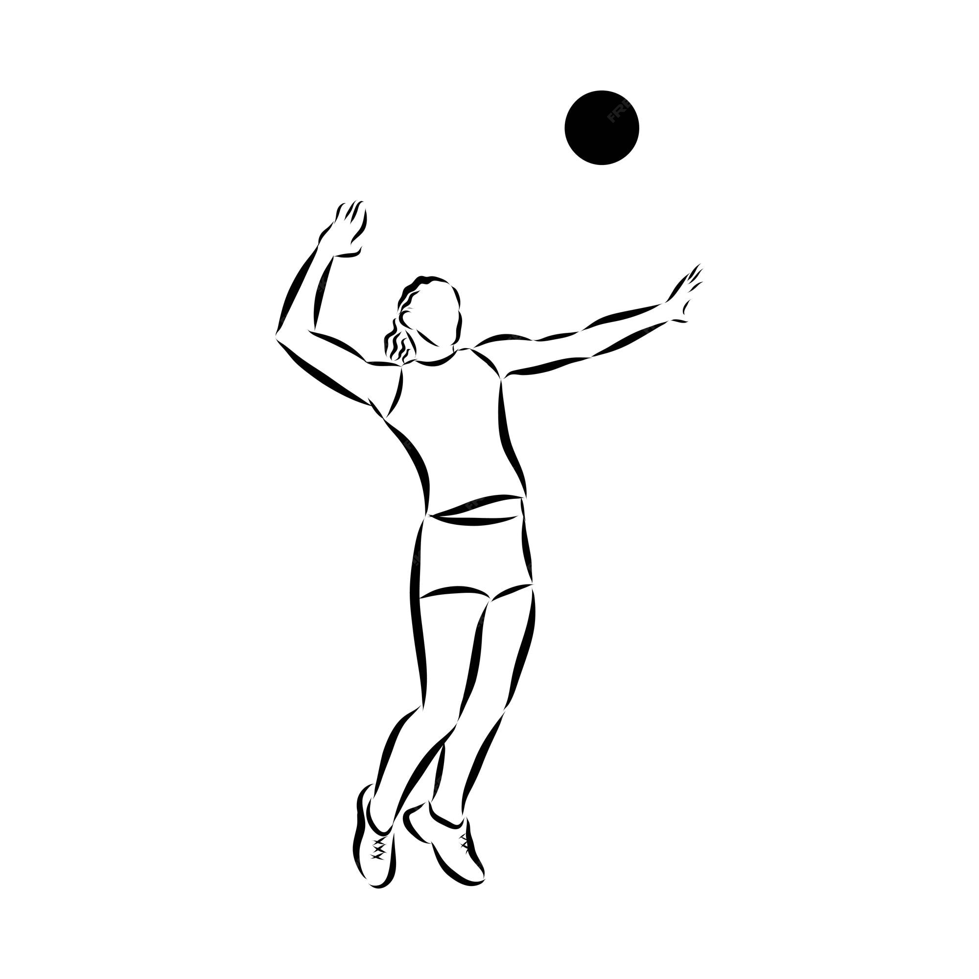 Premium Vector | Volleyball player serving the ball black and white ...