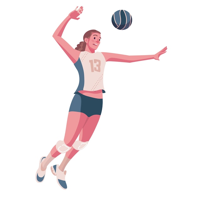 Volleyball player sportsman playing attack. Vector illustration