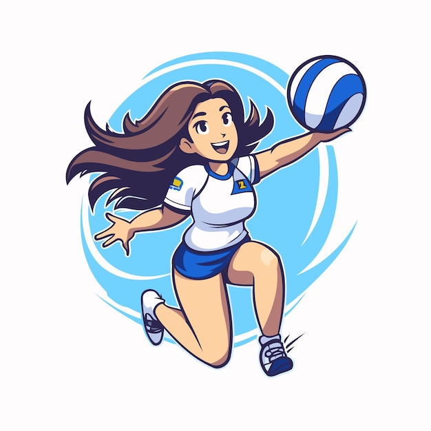 Volleyball player with ball Vector illustration in cartoon style