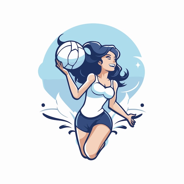 Vector volleyball player woman with ball in hand vector illustration