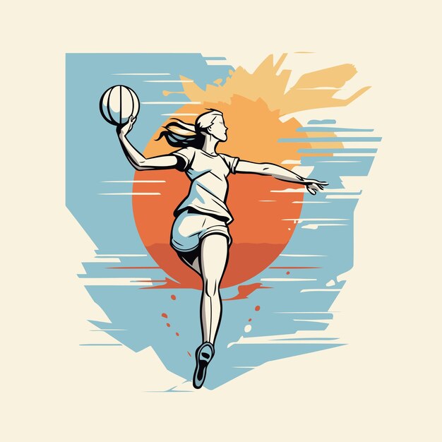 Вектор Женщина-волейболистка с мячом в руке векторная иллюстрация
