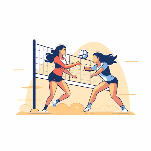 Volleyball players team Female volleyball players match Vector illustration